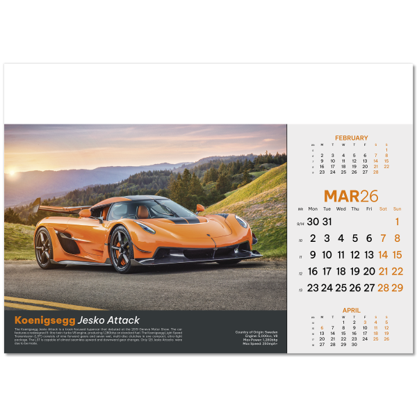 Supercars Wall Calendar