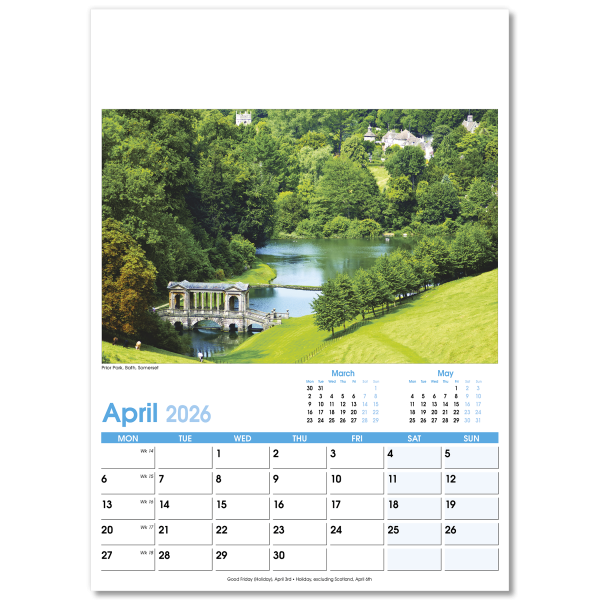 England Optima Wall Calendar - 13 Leaf