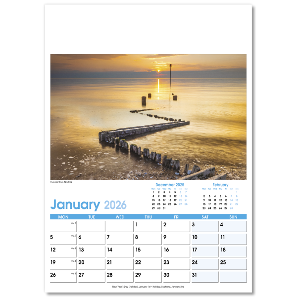 England Optima Wall Calendar - 13 Leaf