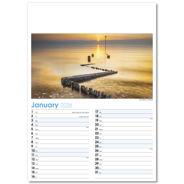 England Optima Wall Calendar - 13 Leaf