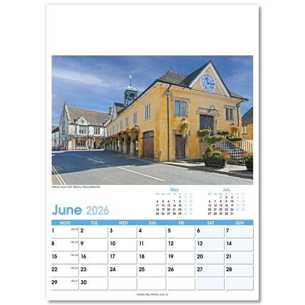 England Optima Wall Calendar - 13 Leaf