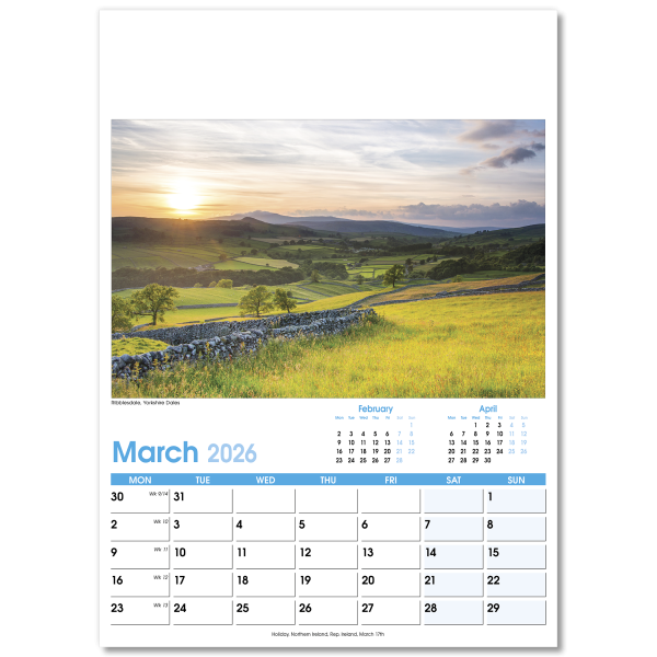 England Optima Wall Calendar - 13 Leaf