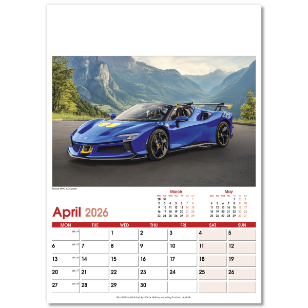 Fast Cars Wall Calendar - 13 Leaf