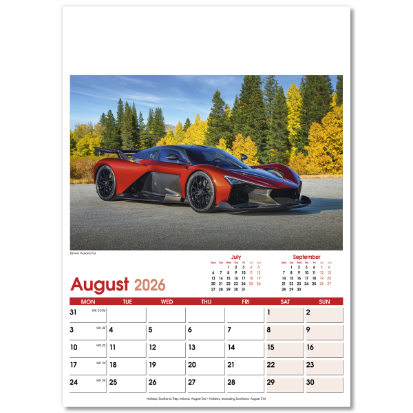 Fast Cars Wall Calendar - 13 Leaf