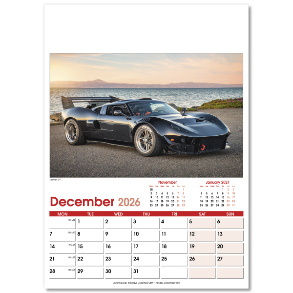 Fast Cars Wall Calendar - 13 Leaf