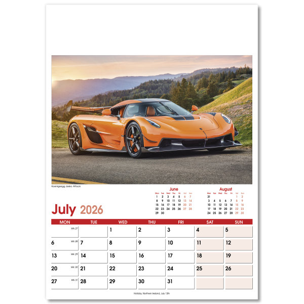 Fast Cars Wall Calendar - 13 Leaf