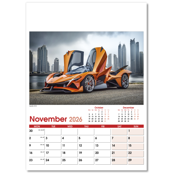 Fast Cars Wall Calendar - 13 Leaf