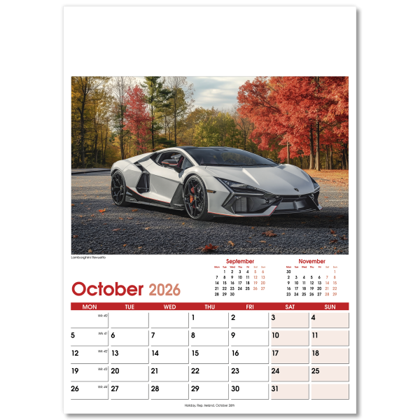 Fast Cars Wall Calendar - 13 Leaf