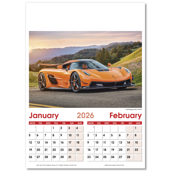 Fast Cars Wall Calendar - 7 Leaf