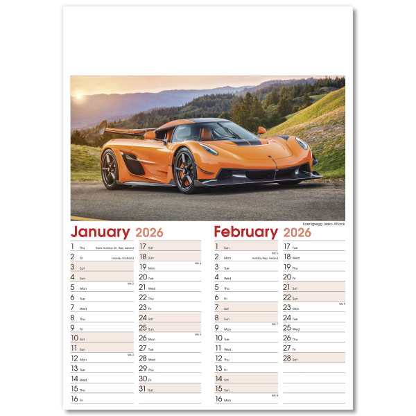 Fast Cars Wall Calendar - 7 Leaf