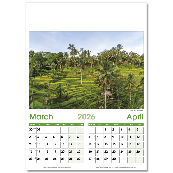 World Scenes Wall Calendar - 7 Leaf