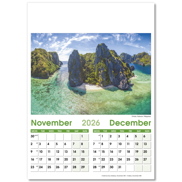 World Scenes Wall Calendar - 7 Leaf